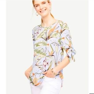 {Ann Taylor} Tropical Leaf Print Blouse in Blue and Green - Size XL
